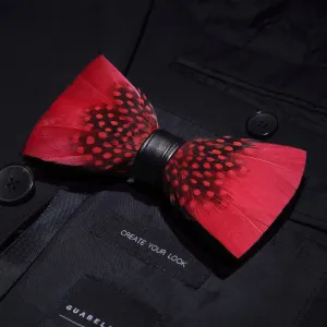 Handmade Red Polka Dot Feather Bow Tie W/free Lapel Pin Set