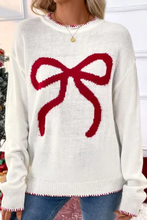 Hazel Blues® |  Bow Round Neck Drop Shoulder Sweater