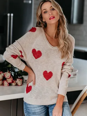 Hazel Blues® |  Heart Scoop Neck Long Sleeve Sweater