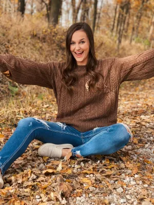 Hazel Brown Eyelet Knit Sweater