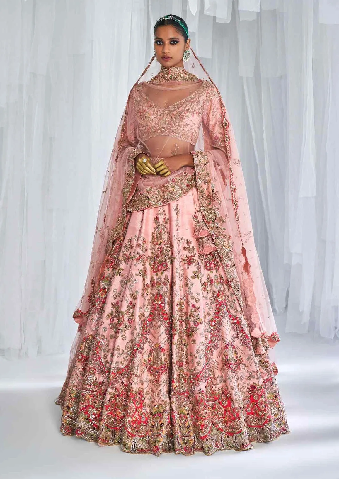Hazel peachy pink bridal lehenga set