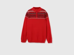 High Neck Printed Zipper Sweater