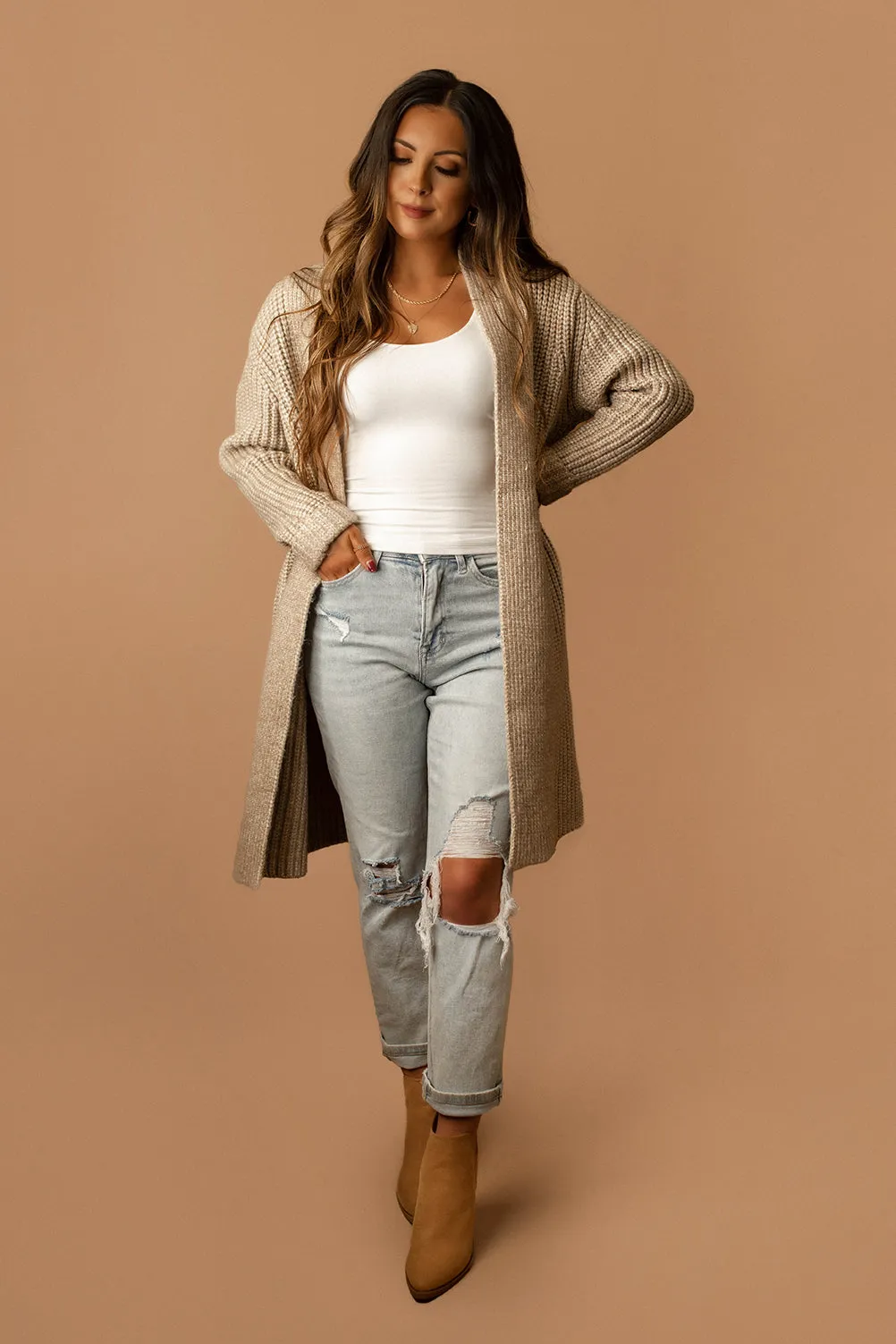 Hopeless Chunky Knit Long Cardigan (Evergreen)