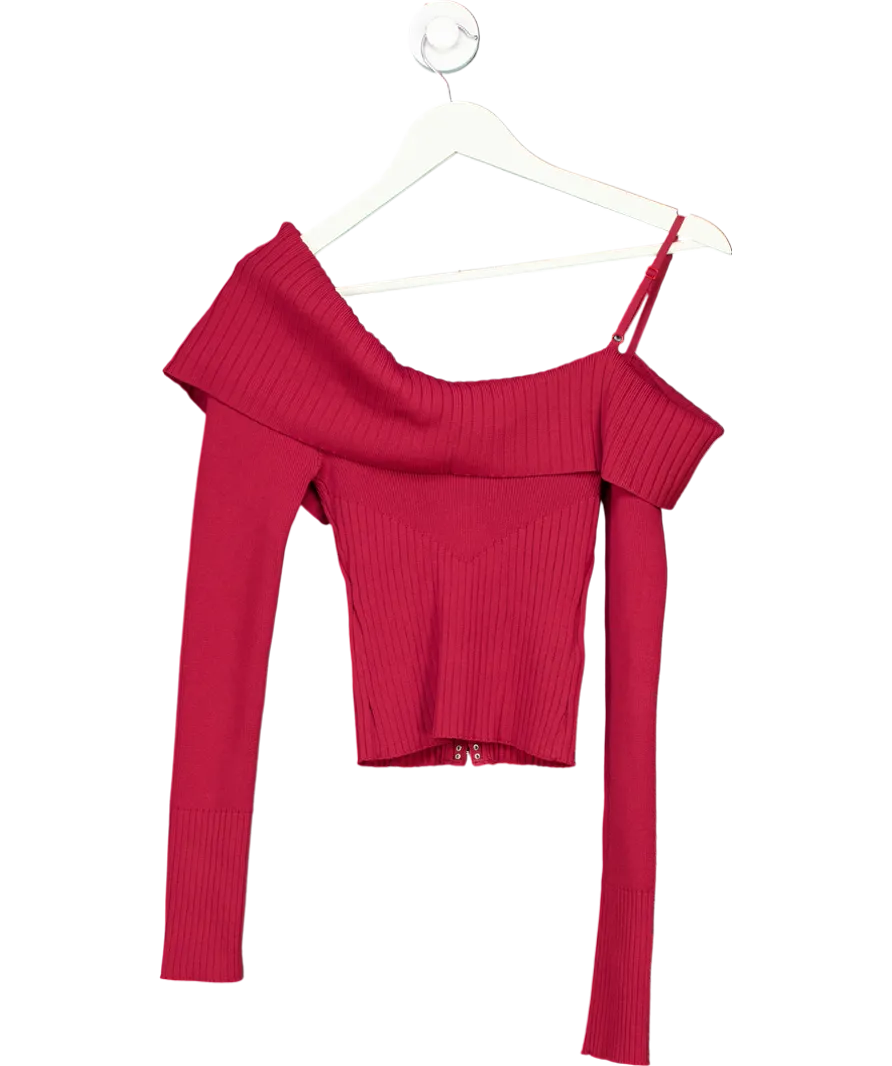 HOUSE OF SUNNY Red One Love Ribbed Knit Sweater UK 8