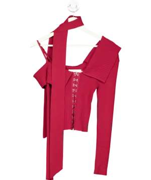 HOUSE OF SUNNY Red One Love Ribbed Knit Sweater UK 8