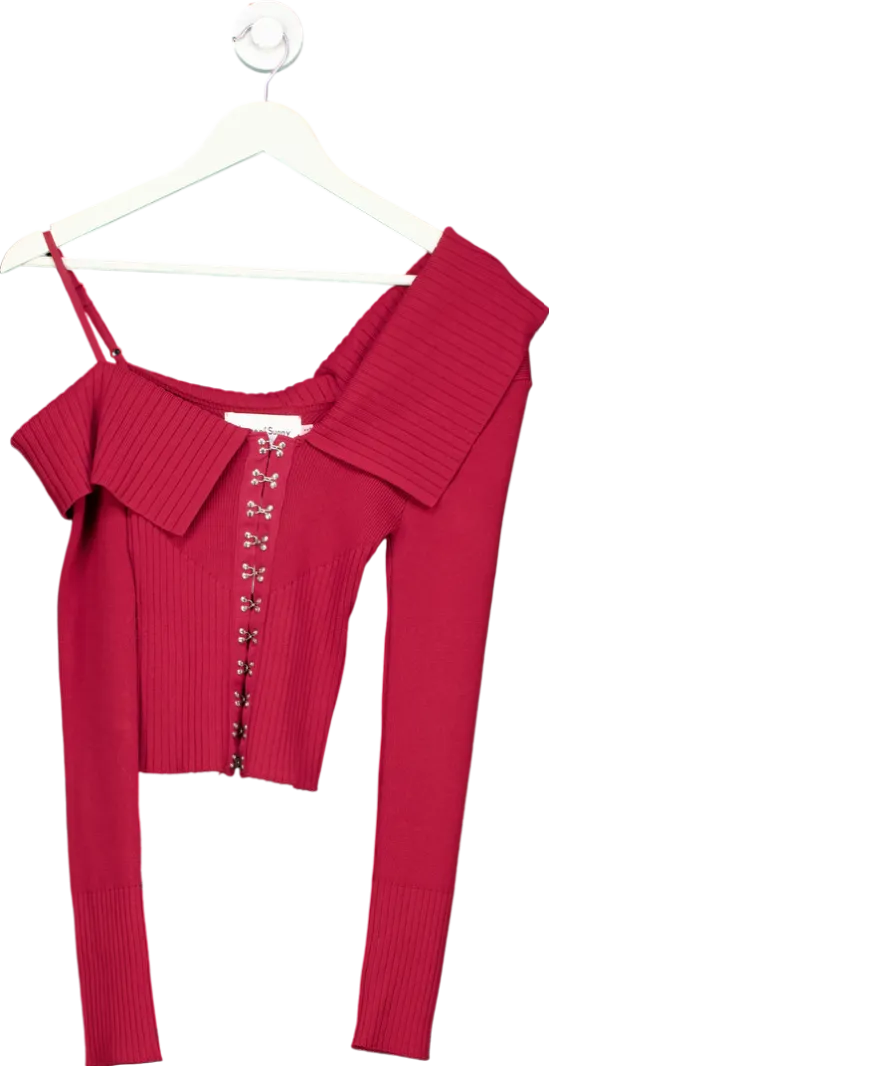 HOUSE OF SUNNY Red One Love Ribbed Knit Sweater UK 8