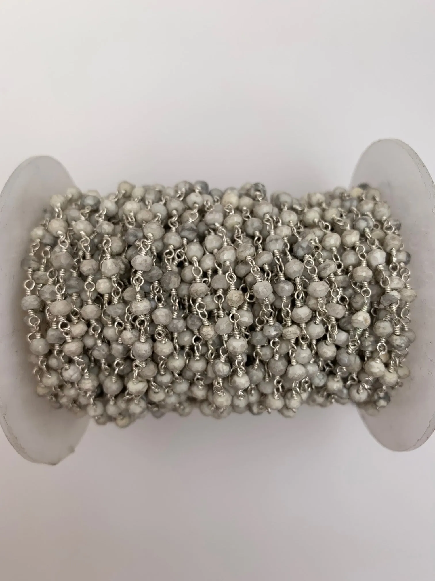Howlite Rosary Chain | Natural Howlite Beads on Silver Plated Wire Chain | Faceted Beaded Chain | 3.5mm Howlite Beads | 1 Foot