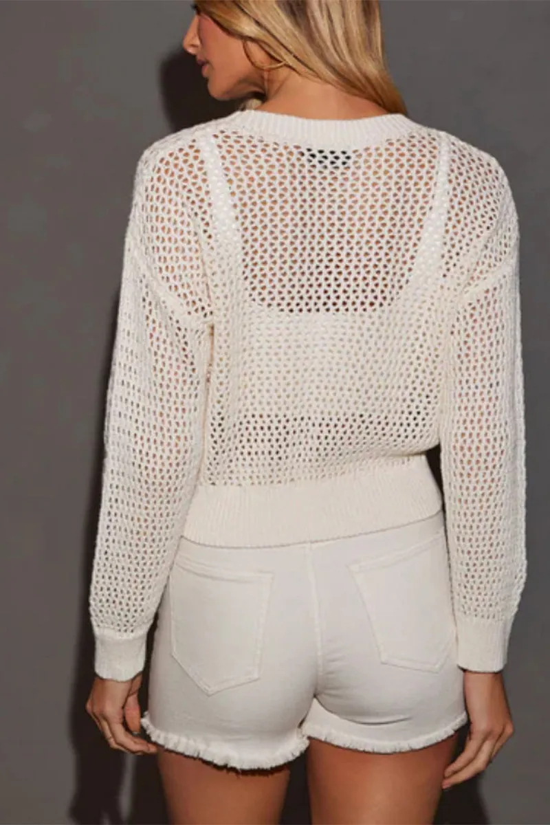 HWQ1097 Knit Crochet Sweater Top