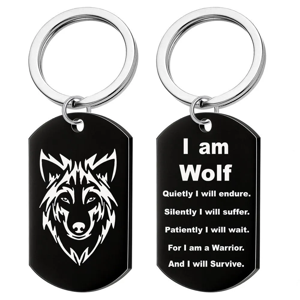 I Am Wolf Dog Tag Necklace or Key Chain