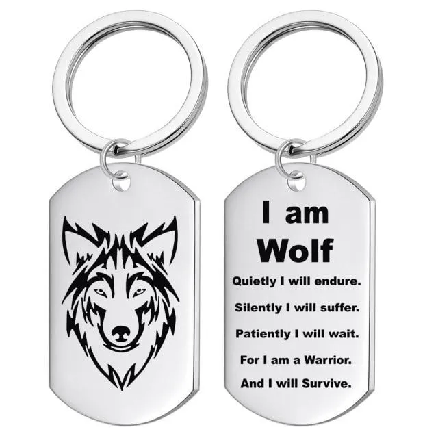 I Am Wolf Dog Tag Necklace or Key Chain