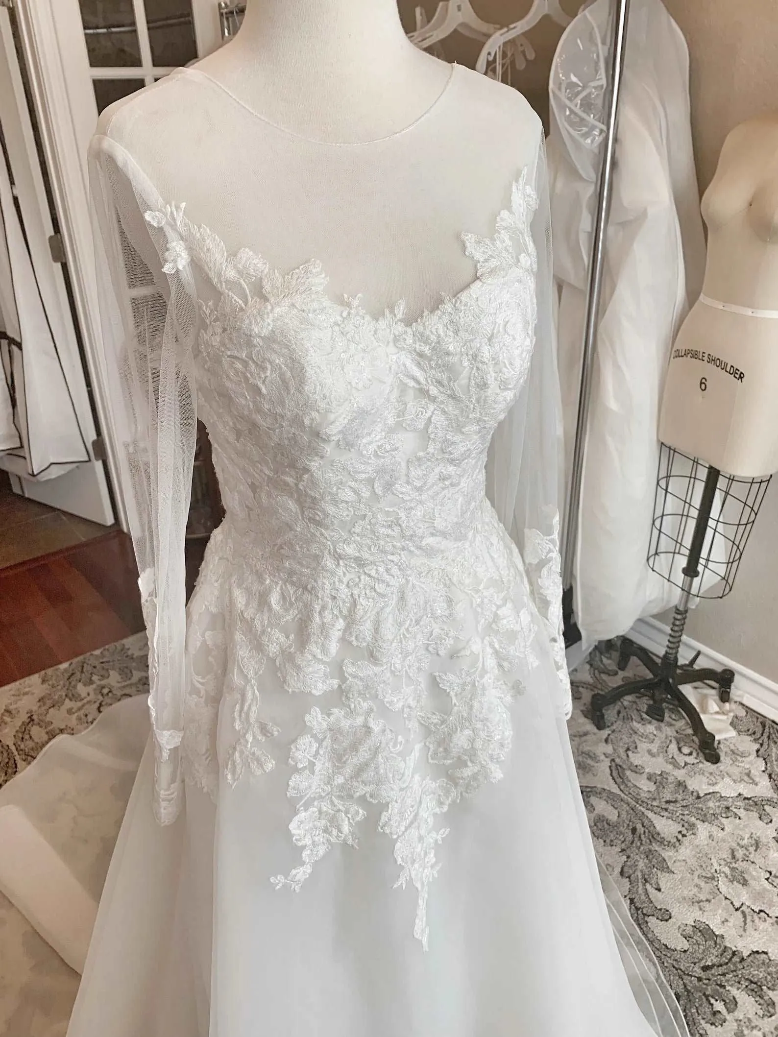 Illusion Neckline Pleated Back A-Line Wedding Dress | Diana