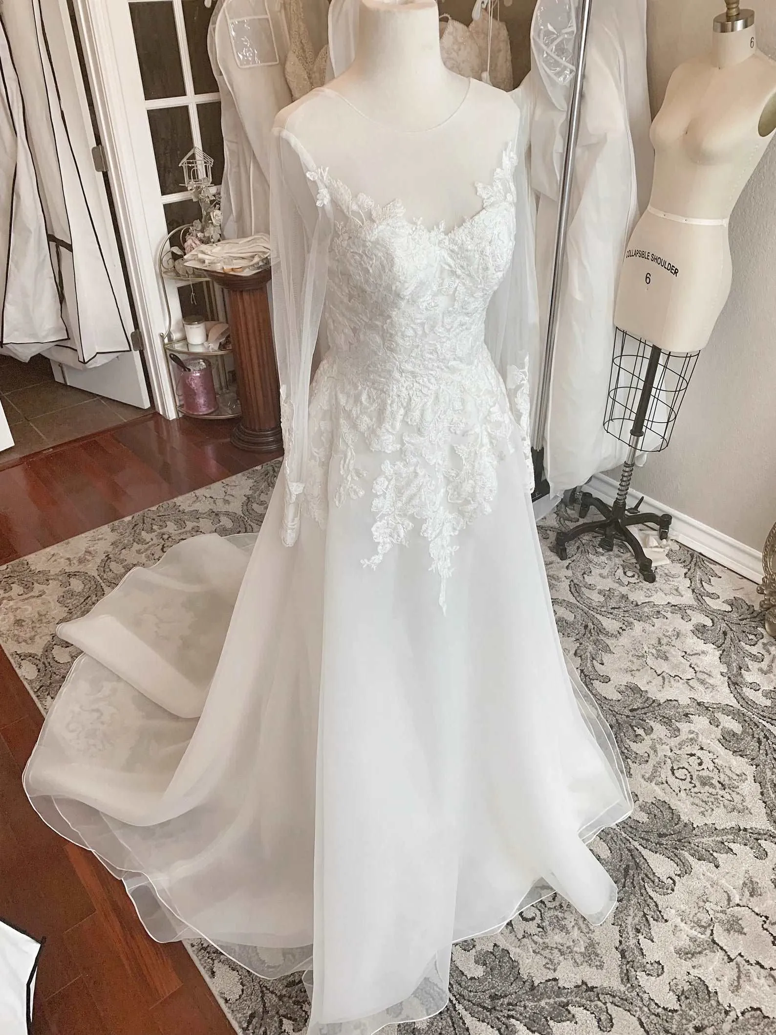 Illusion Neckline Pleated Back A-Line Wedding Dress | Diana