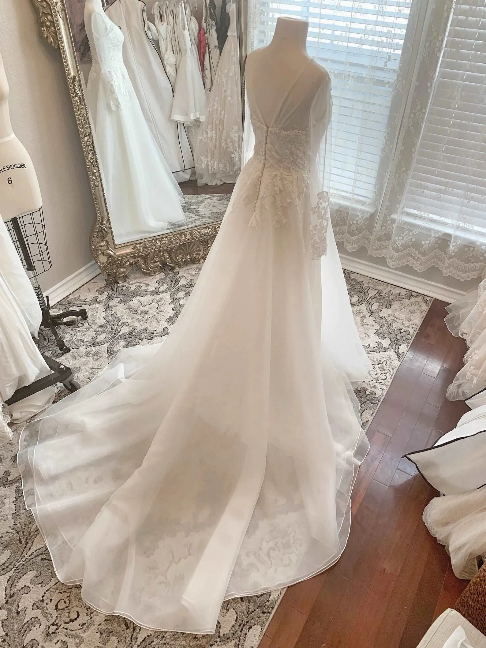 Illusion Neckline Pleated Back A-Line Wedding Dress | Diana