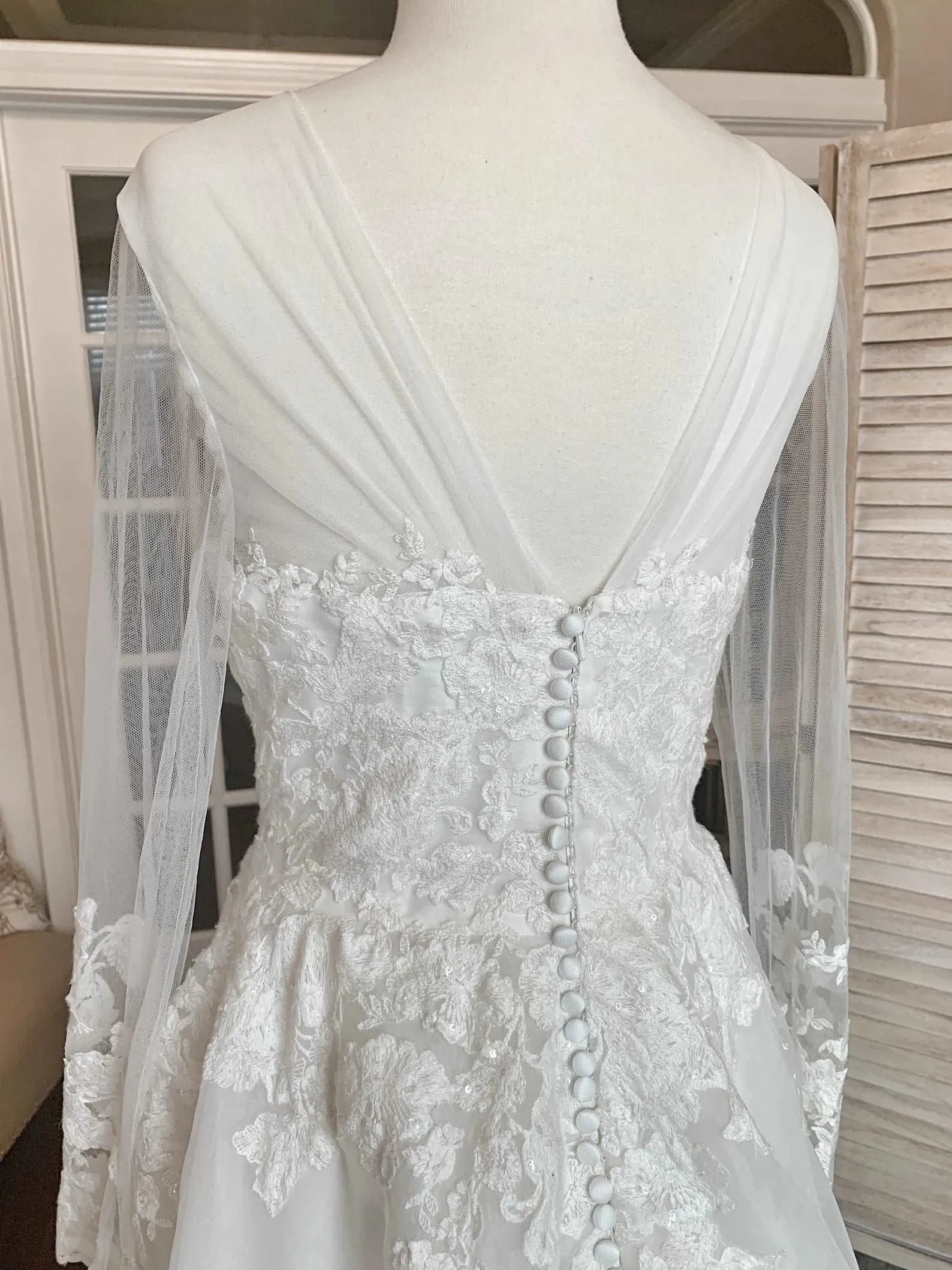 Illusion Neckline Pleated Back A-Line Wedding Dress | Diana
