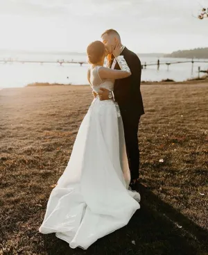 Illusion Neckline Pleated Back A-Line Wedding Dress | Diana