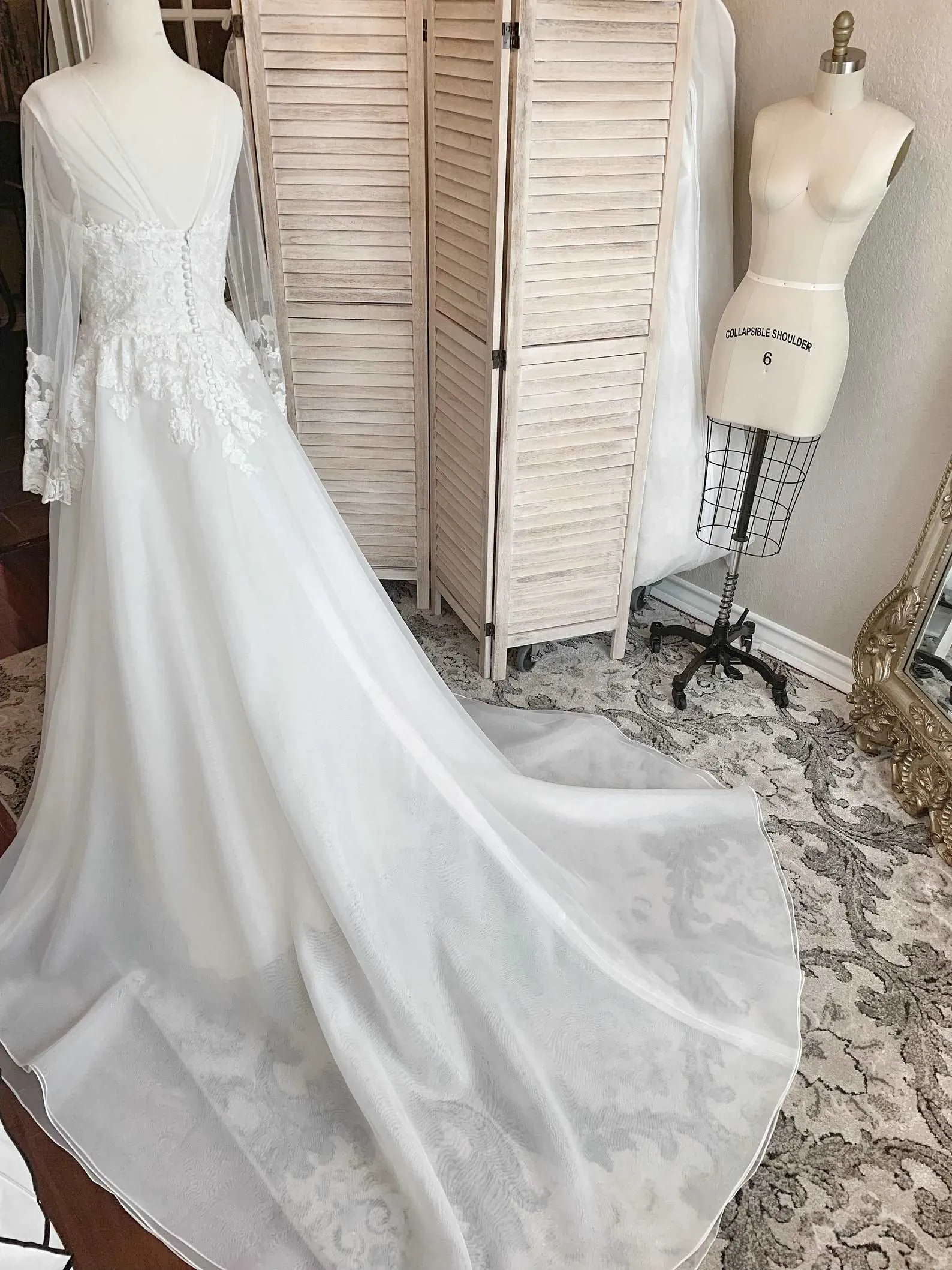 Illusion Neckline Pleated Back A-Line Wedding Dress | Diana
