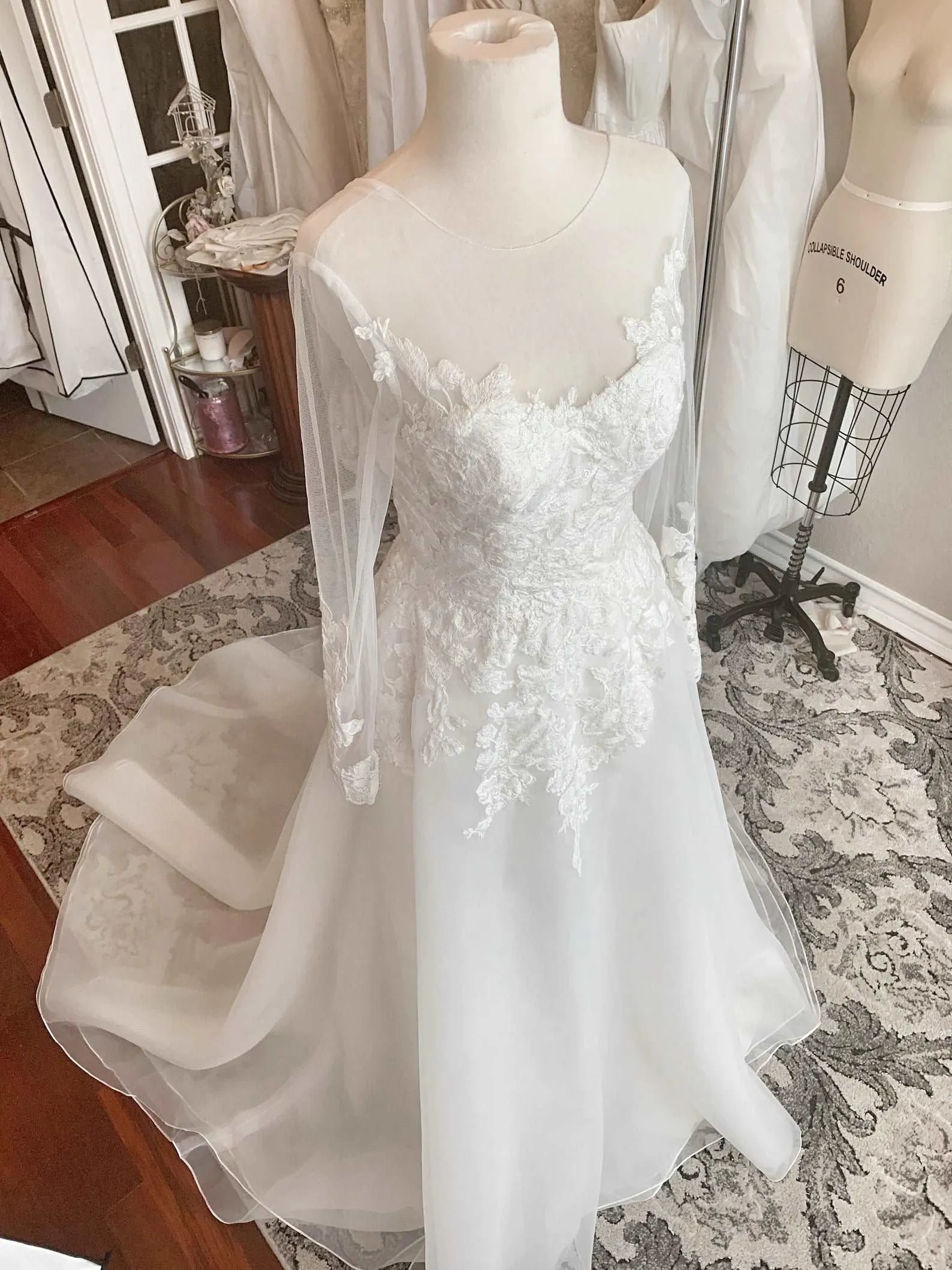 Illusion Neckline Pleated Back A-Line Wedding Dress | Diana