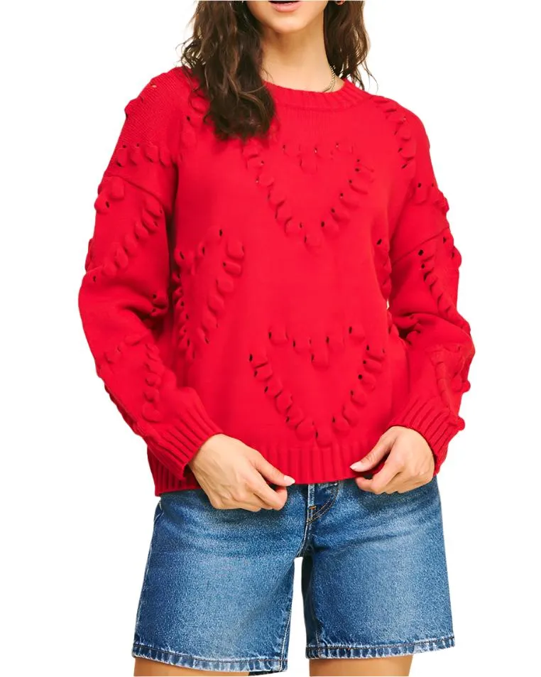 In my Heart Embroidered Sweater - Red