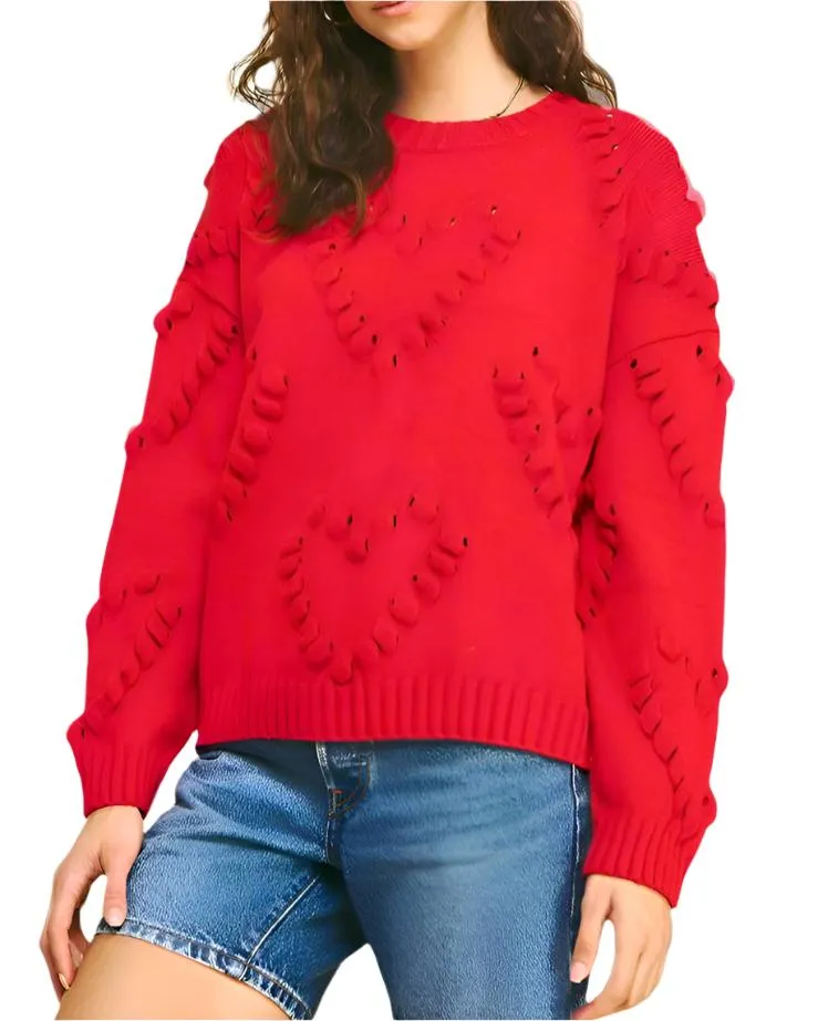 In my Heart Embroidered Sweater - Red
