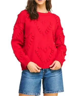 In my Heart Embroidered Sweater - Red