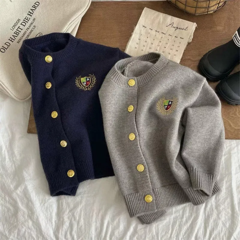 Internet celebrity children's sweater cardigan new boys and girls college style knitted top embroidered solid color versatile coat