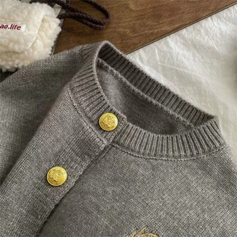 Internet celebrity children's sweater cardigan new boys and girls college style knitted top embroidered solid color versatile coat