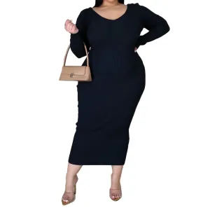 IyMoo Womens Plus Size Sexy Off Shoulder Long Sleeve Bodycon Rib Knit Sweater Maxi Dress Navy Blue 2XL