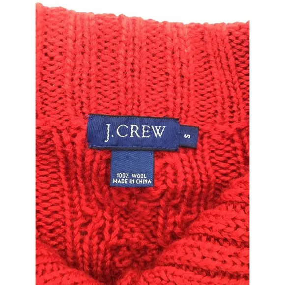 J Crew 100% Wool Cardigan Women's Size Small Chunky Cable Knit Red