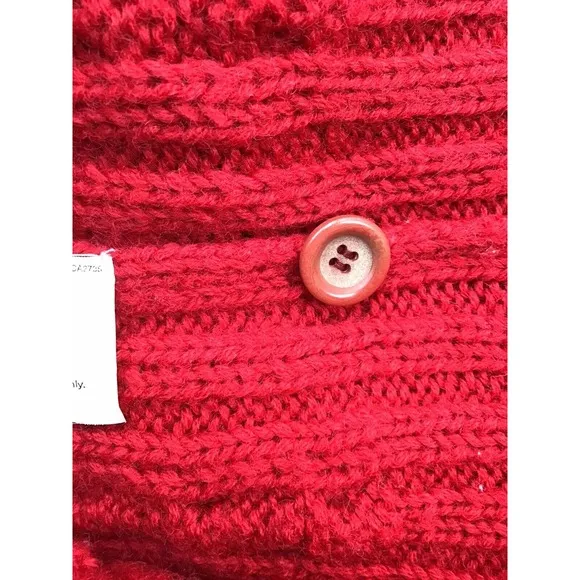 J Crew 100% Wool Cardigan Women's Size Small Chunky Cable Knit Red