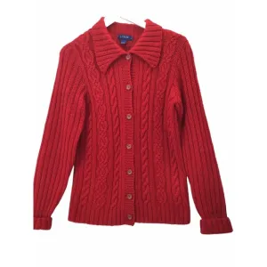 J Crew 100% Wool Cardigan Women's Size Small Chunky Cable Knit Red