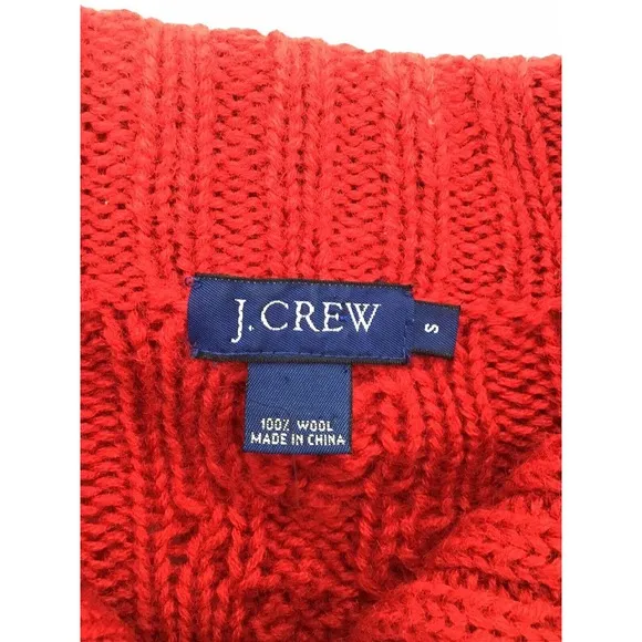 J Crew 100% Wool Cardigan Women's Size Small Chunky Cable Knit Red