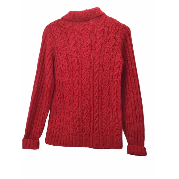 J Crew 100% Wool Cardigan Women's Size Small Chunky Cable Knit Red