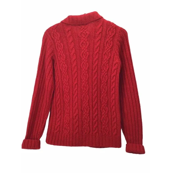 J Crew 100% Wool Cardigan Women's Size Small Chunky Cable Knit Red