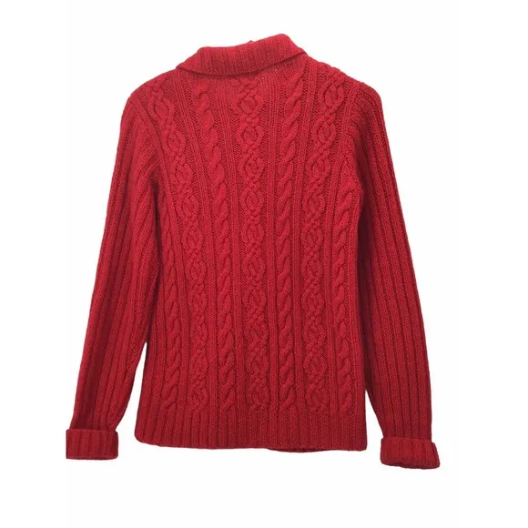 J Crew 100% Wool Cardigan Women's Size Small Chunky Cable Knit Red