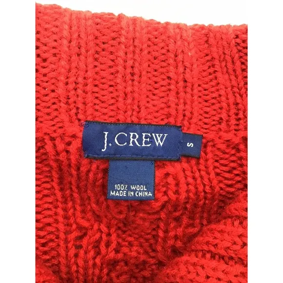 J Crew 100% Wool Cardigan Women's Size Small Chunky Cable Knit Red