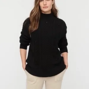 J. Crew Swingy Cable-Knit Mockneck Pullover Sweater Women’s Small Black AU220