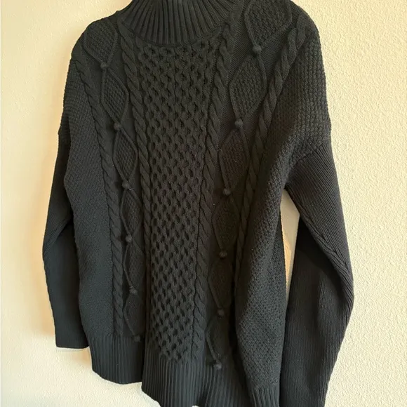 J. Crew Swingy Cable-Knit Mockneck Pullover Sweater Women’s Small Black AU220