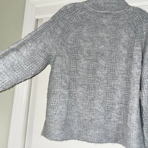 J. Crew Womens Cable Knit Sweater Mock Neck Size M Gray Wool Blend