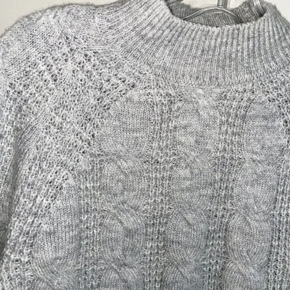 J. Crew Womens Cable Knit Sweater Mock Neck Size M Gray Wool Blend