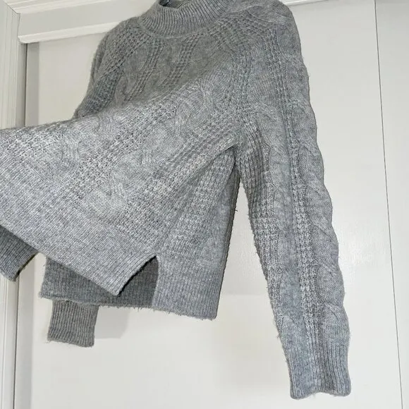J. Crew Womens Cable Knit Sweater Mock Neck Size M Gray Wool Blend