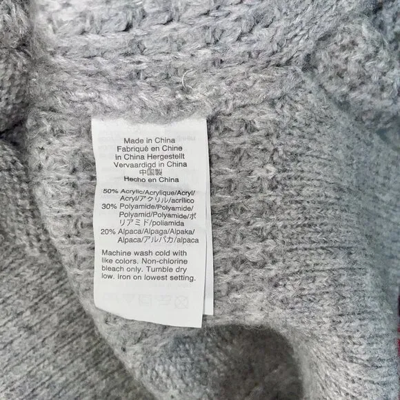 J. Crew Womens Cable Knit Sweater Mock Neck Size M Gray Wool Blend