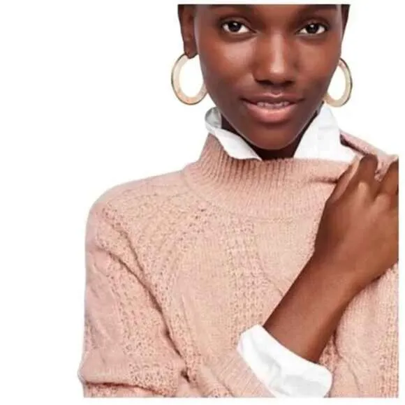 J. Crew Womens Cable Knit Sweater Mock Neck Size M Gray Wool Blend