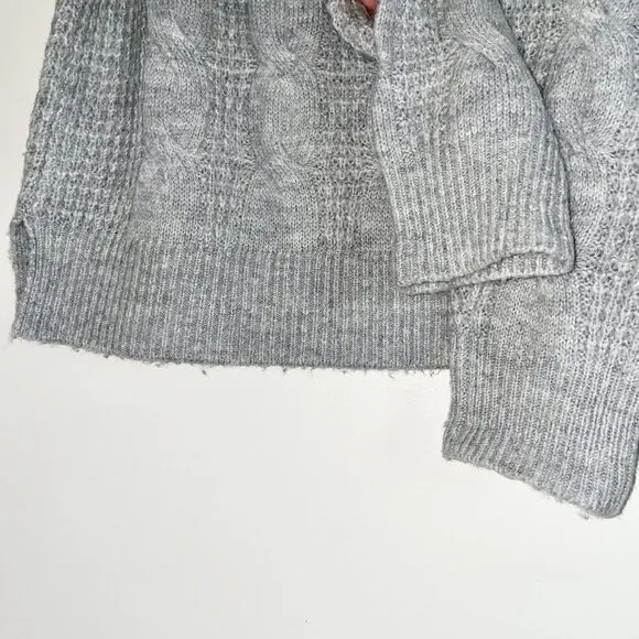 J. Crew Womens Cable Knit Sweater Mock Neck Size M Gray Wool Blend