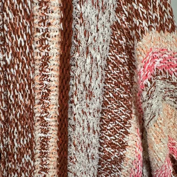 J. Jill Dolman Cardigan Size 2X Pink Brown Open Front Sweater Relaxed Stripes