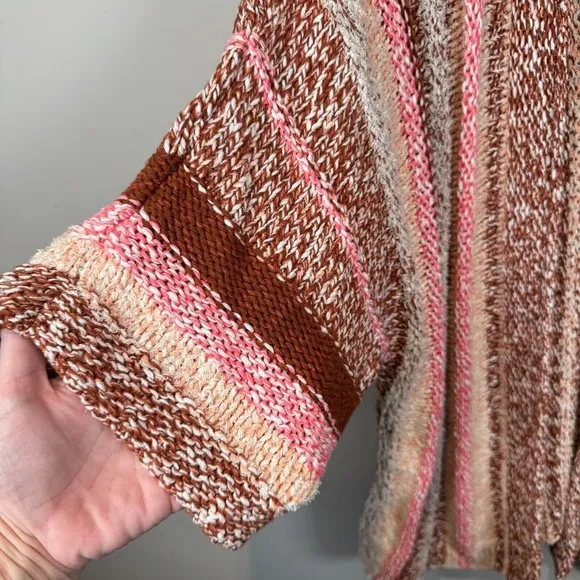 J. Jill Dolman Cardigan Size 2X Pink Brown Open Front Sweater Relaxed Stripes