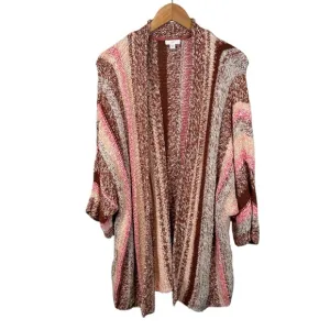 J. Jill Dolman Cardigan Size 2X Pink Brown Open Front Sweater Relaxed Stripes