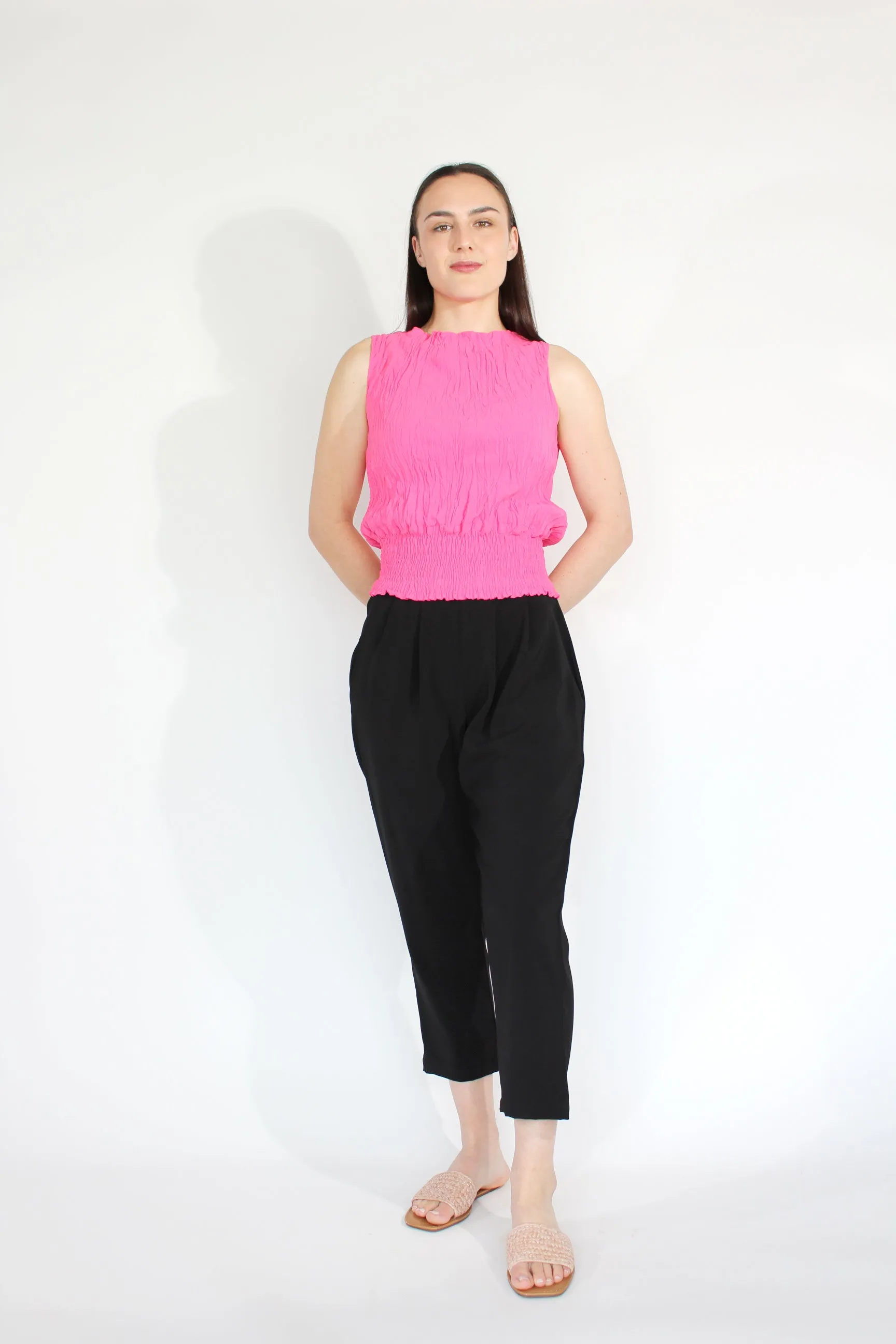 Jaclyn M Clover Crinkle Top - Fuchsia