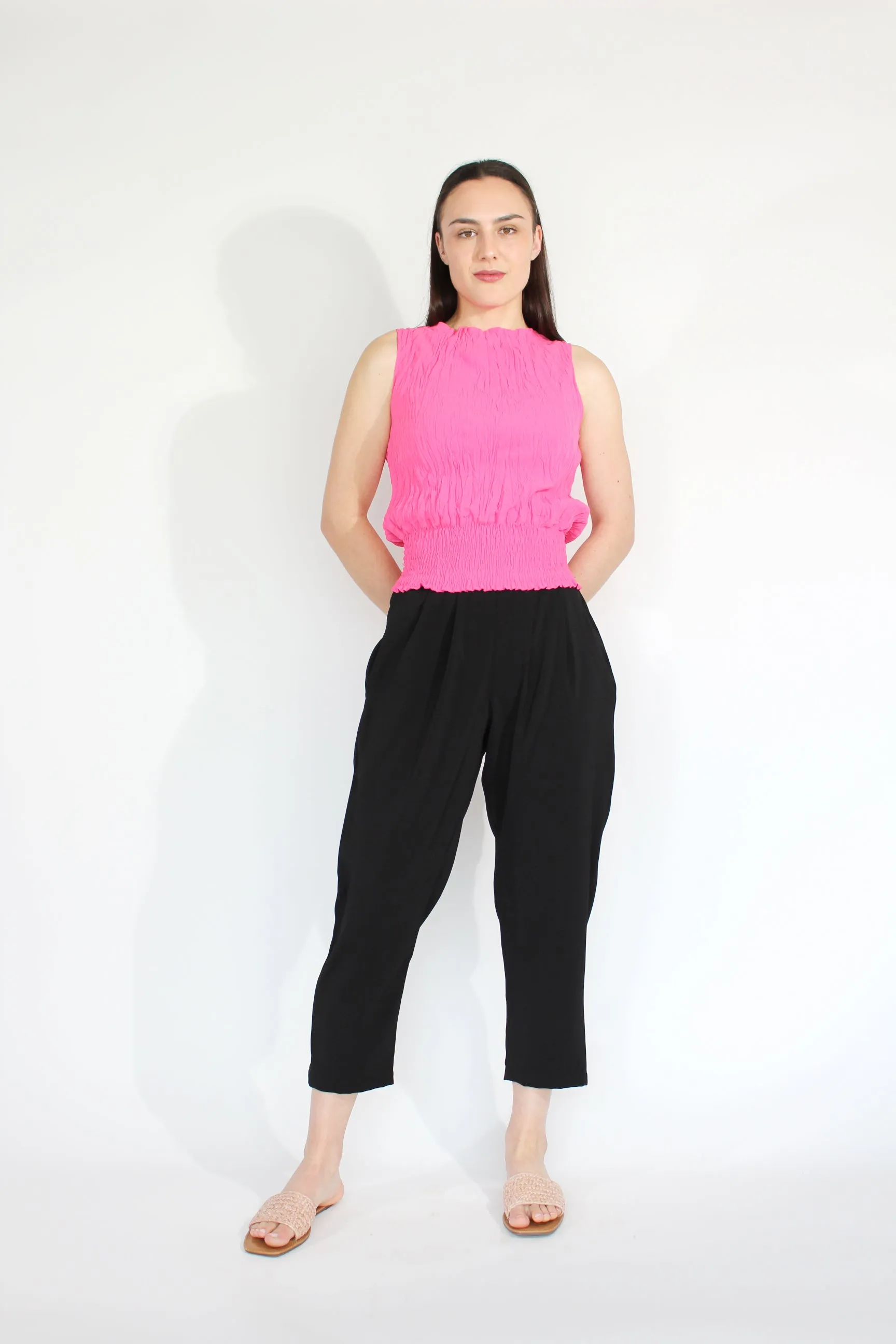 Jaclyn M Clover Crinkle Top - Fuchsia
