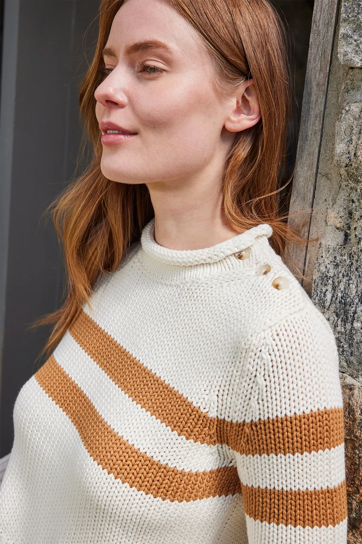 Jane Cotton Sweater in Cognac Double Stripe