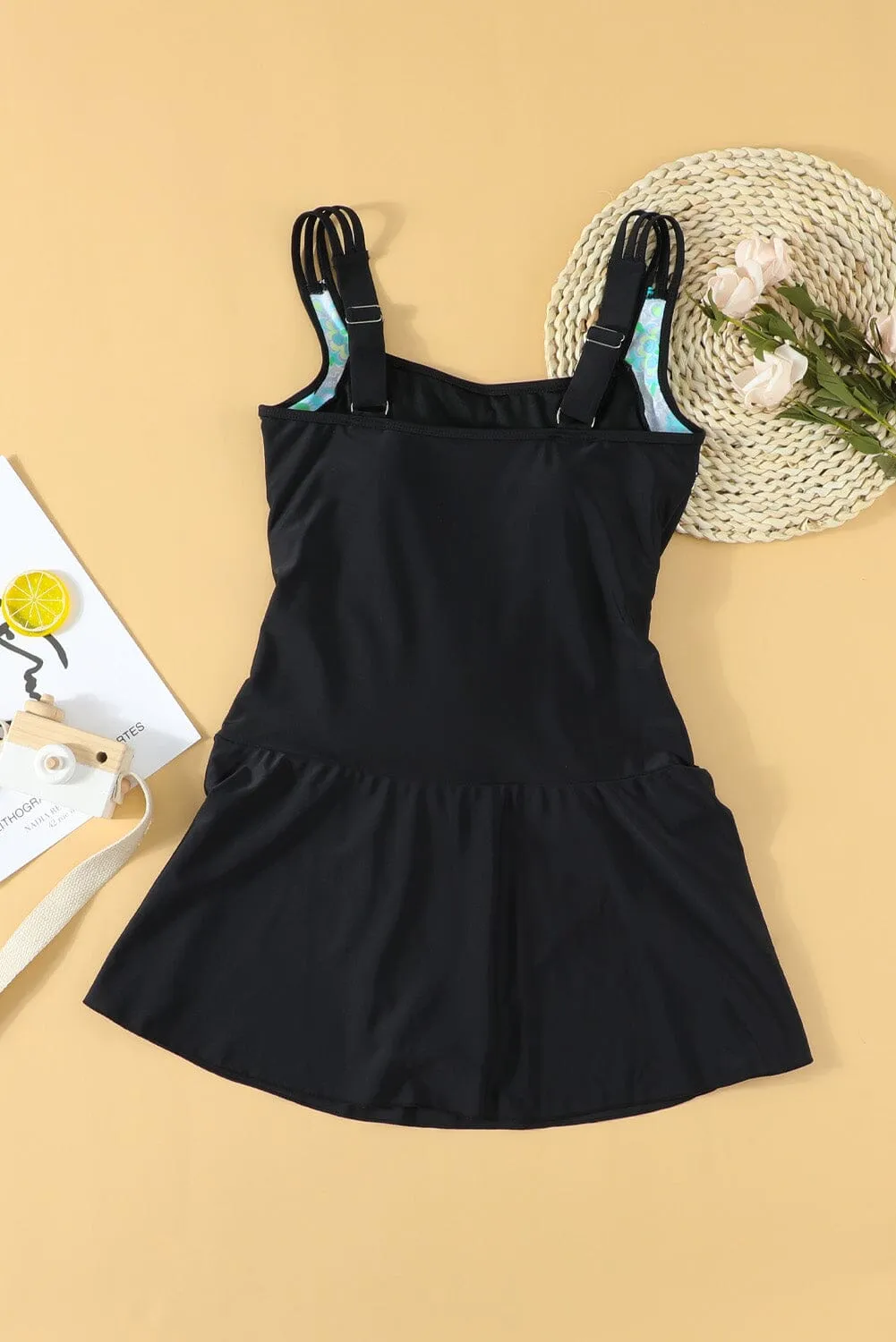 KaleaBoutique Floral Trim Ruffled Front Tummy Control Swimsuit One Piece Swim Dress